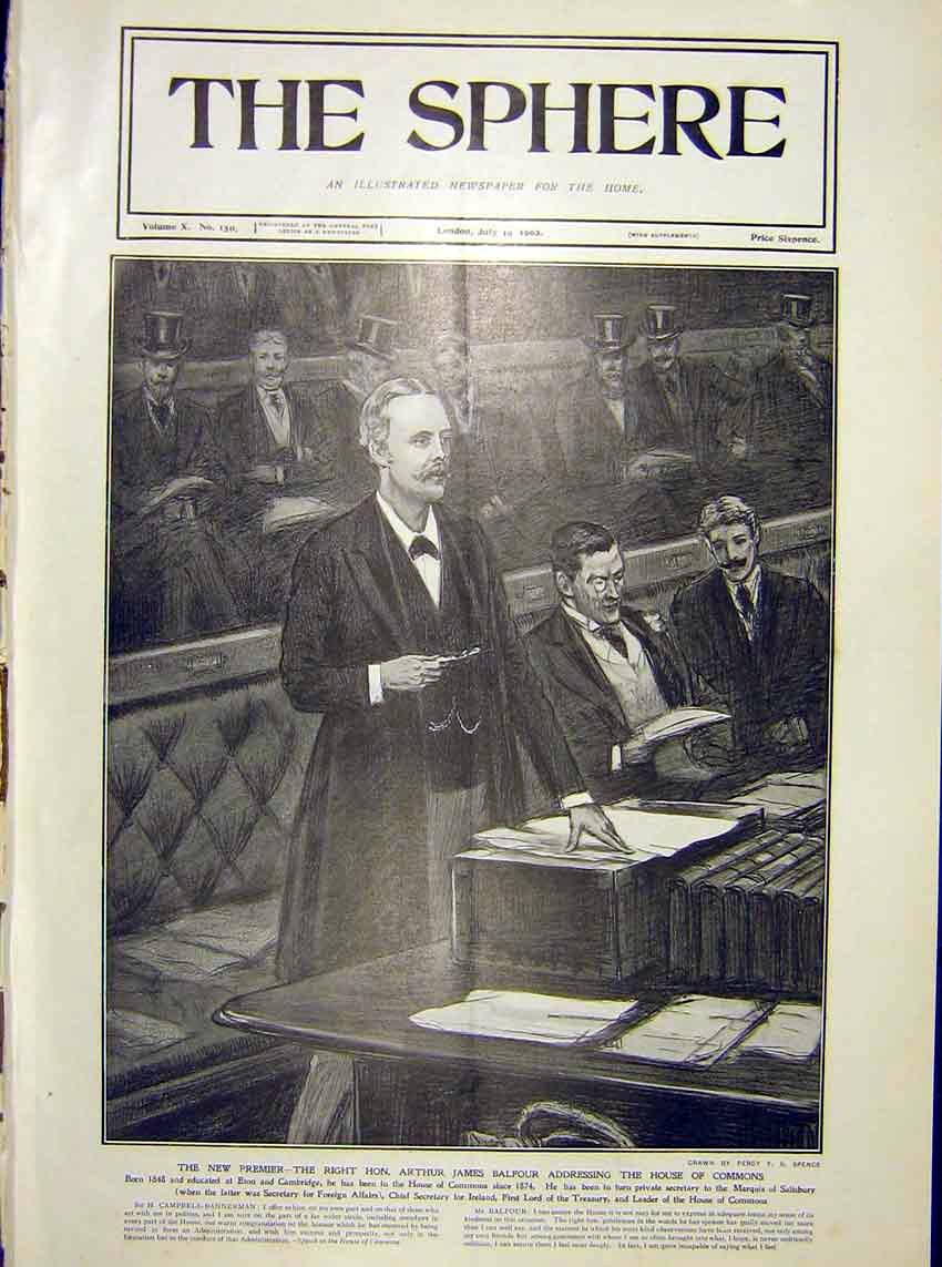Original Old Antique Print Premier Balfour Prime Minister House Commons 1902