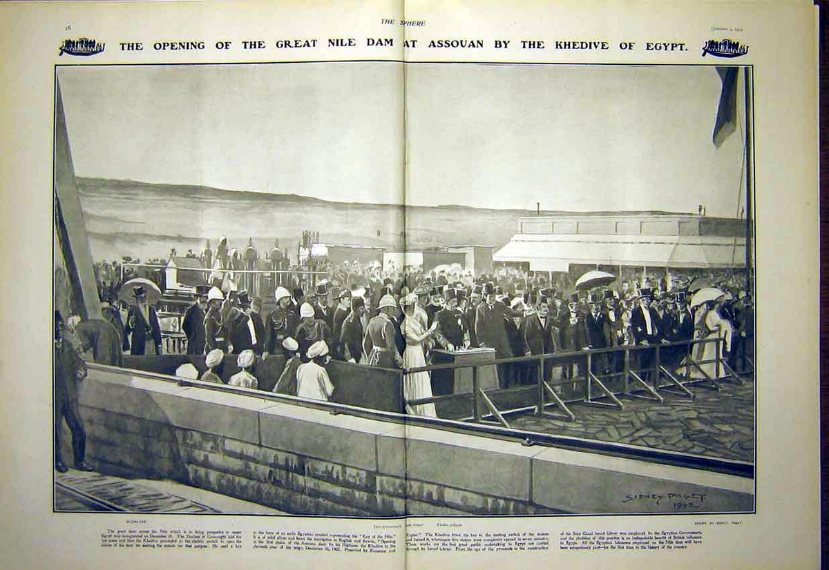Original Old Antique Print Nile Dam Assuan Egypt Khedive Connaught 1903 20th