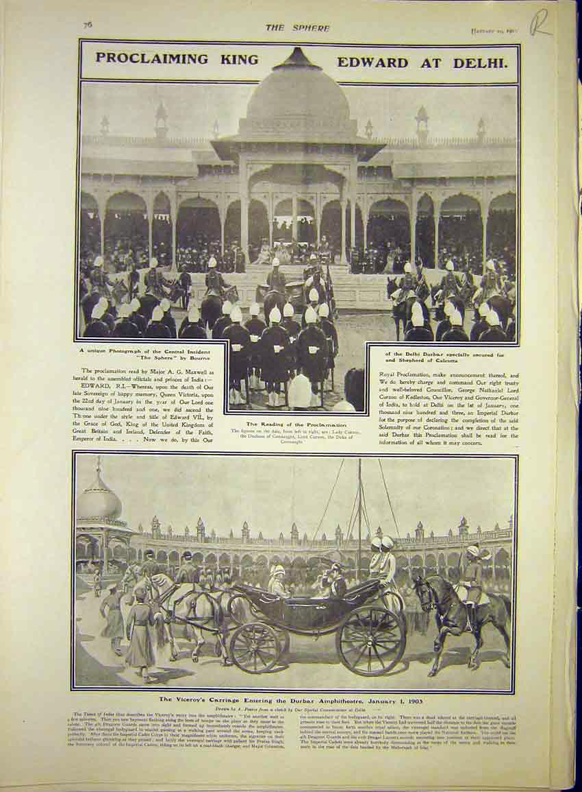 Old Antique Print King Edward Delhi India Elephant Musjid Suffolk Cruiser