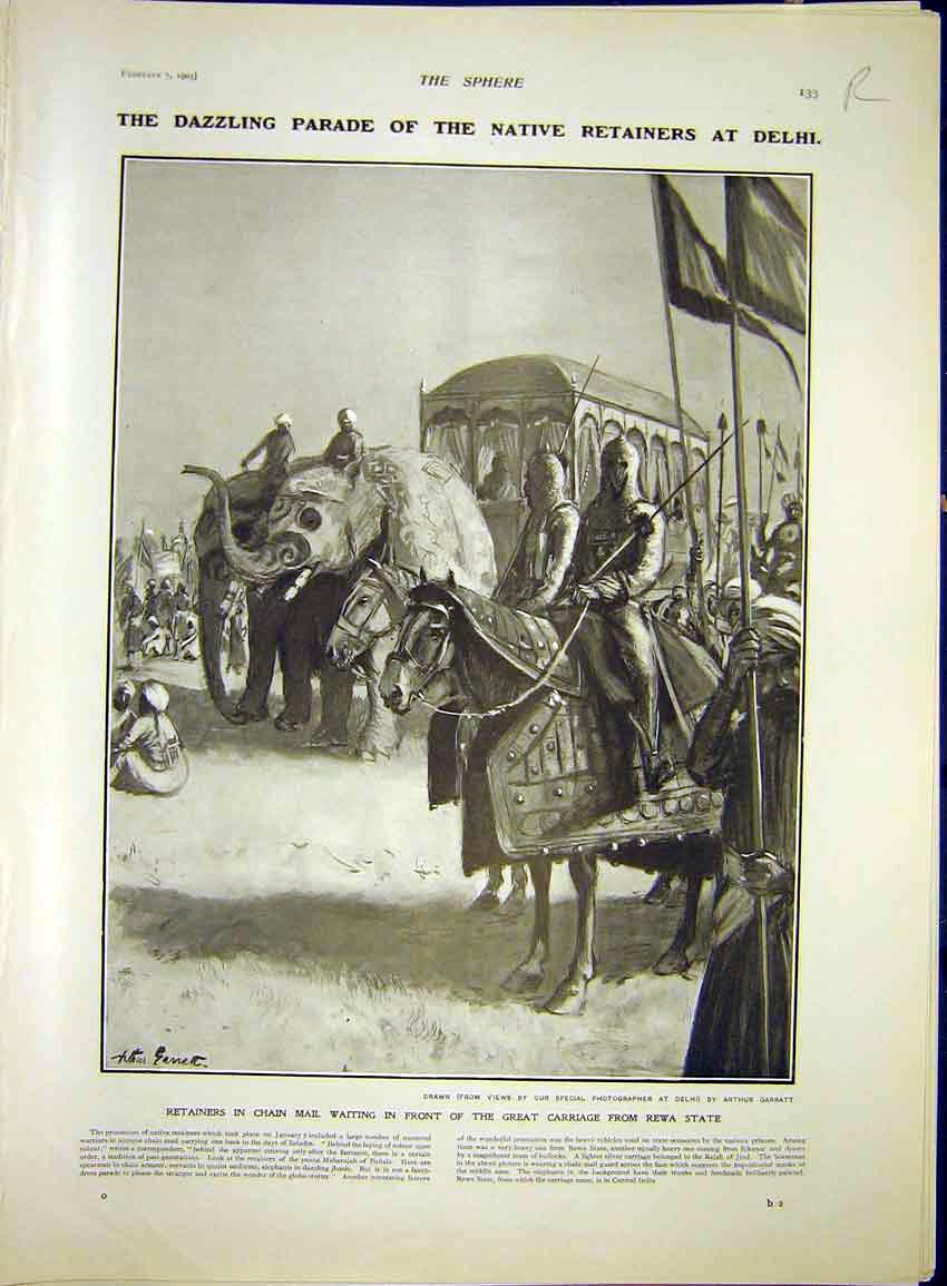 Old Antique Print Parade Delhi Elephant Chain-Mail Somaliland Africa 1903 20th