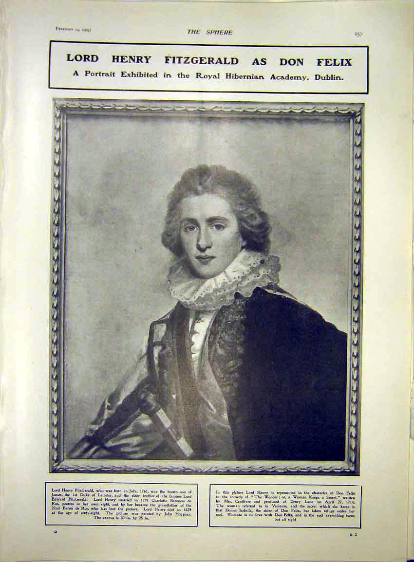Original Old Antique Print Portrait Fitzgerald Don Felix Dublin Theatre 1903