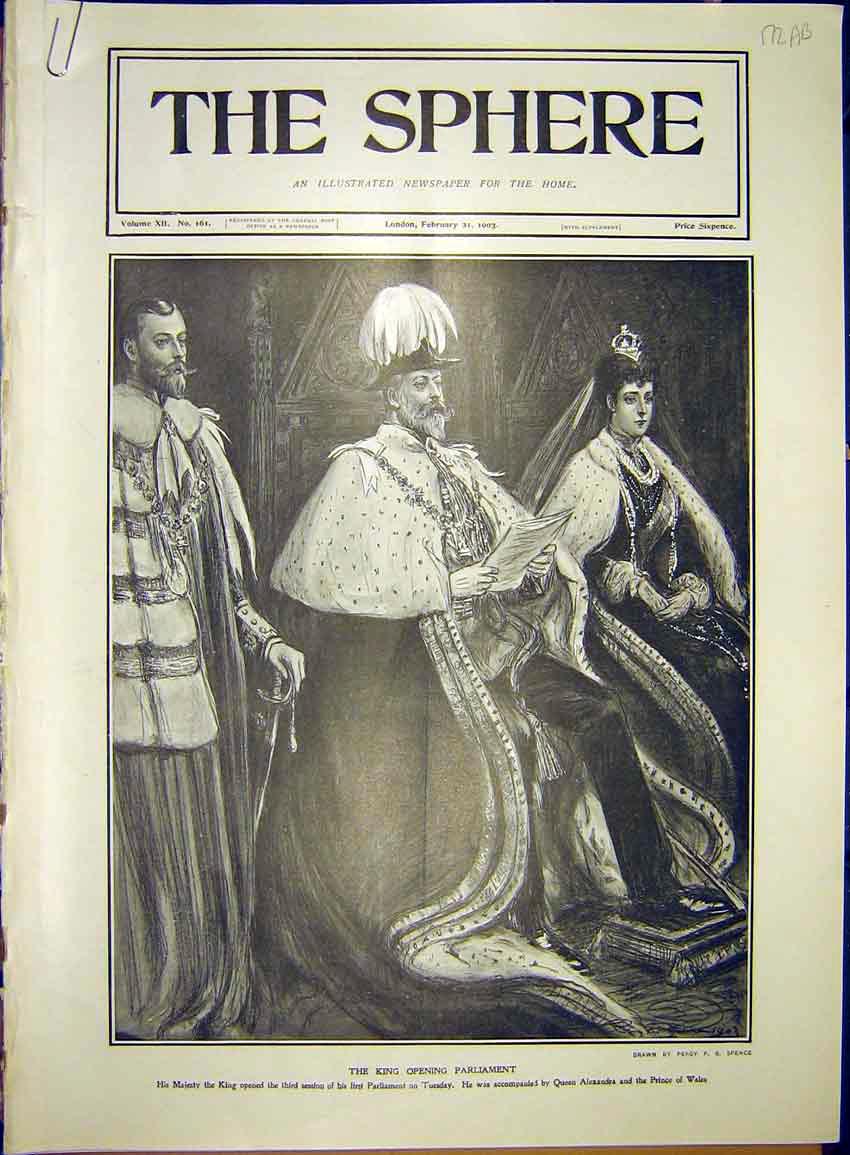 Old Antique Print King Edward Parliament Queen Alexandra Royal Coach 1903 20th