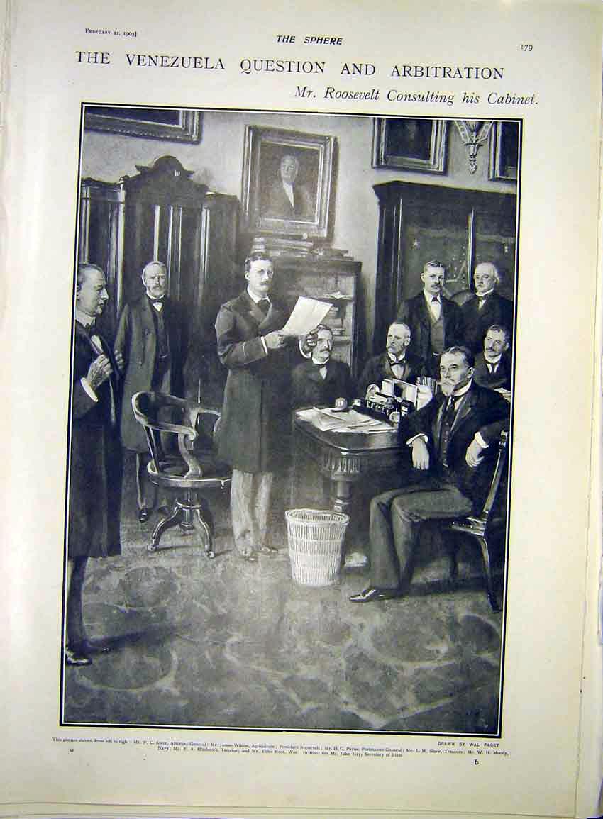 Original Old Antique Print Venezuela Roosevelt Cabinet Hay Hitchcock Root 1903
