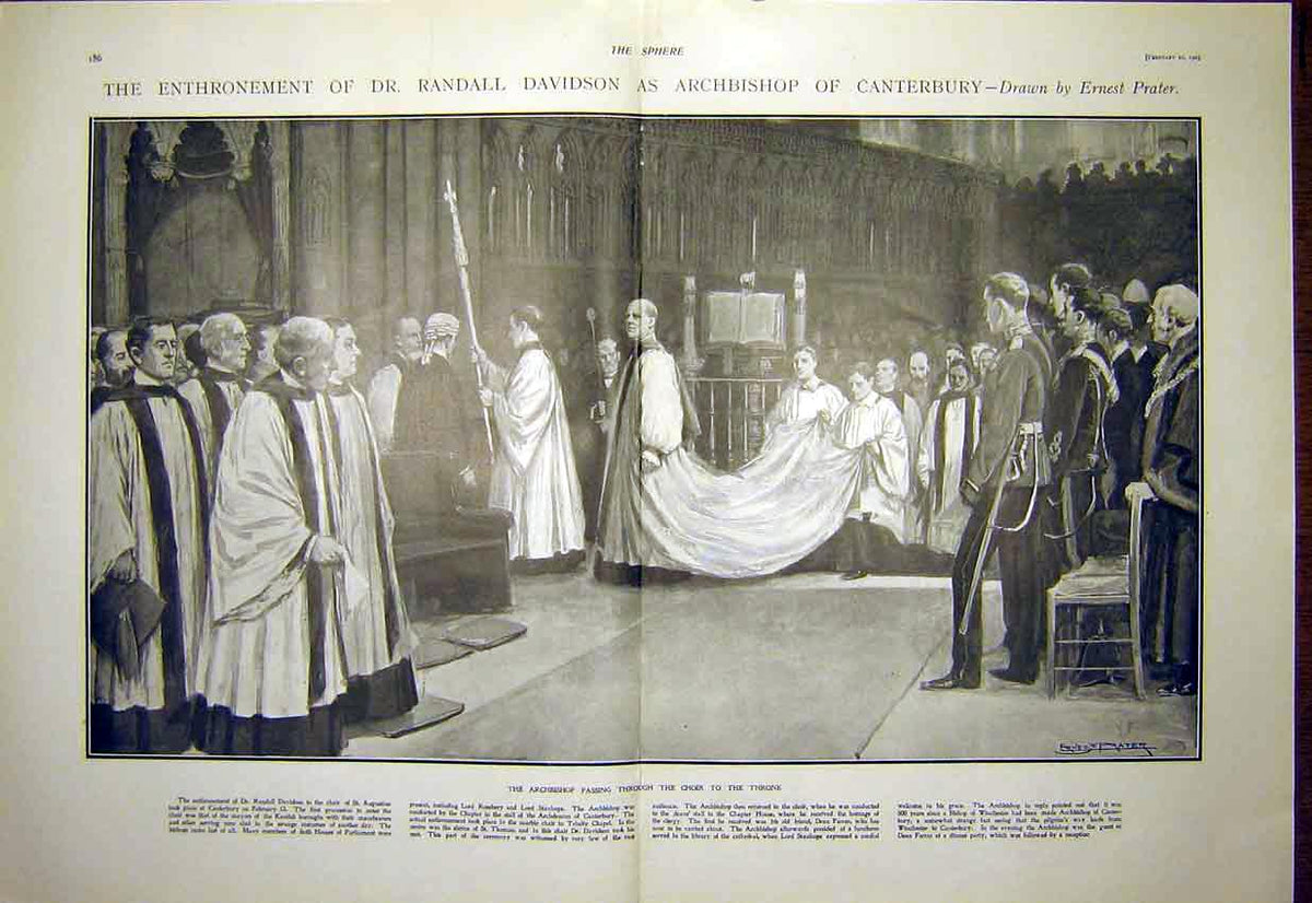 Old Antique Print Davidson Archbishop Cantebury Prater Enthronement 1903 20th