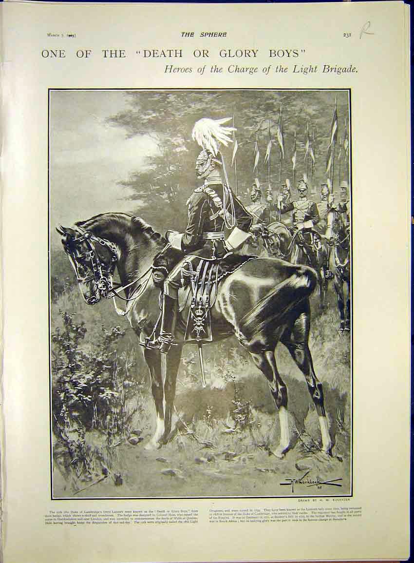 Original Old Antique Print Charge Ligh Brigade Heroes Kano Zaria Africa 1903