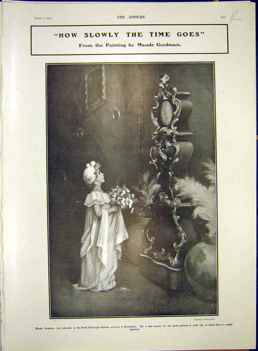 Original Old Antique Print Time Goodman Girl Clock Theatre Romeo Juliet 1903