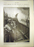 Original Old Antique Print Venezuela Steamer Topaze Ship Sailors 1903 20th