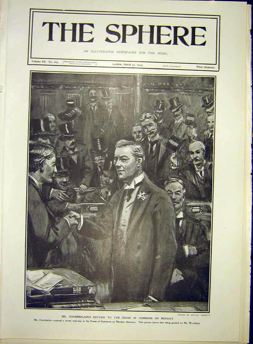 Original Old Antique Print Chamberlain House Commons Wyndham 1903 20th Century