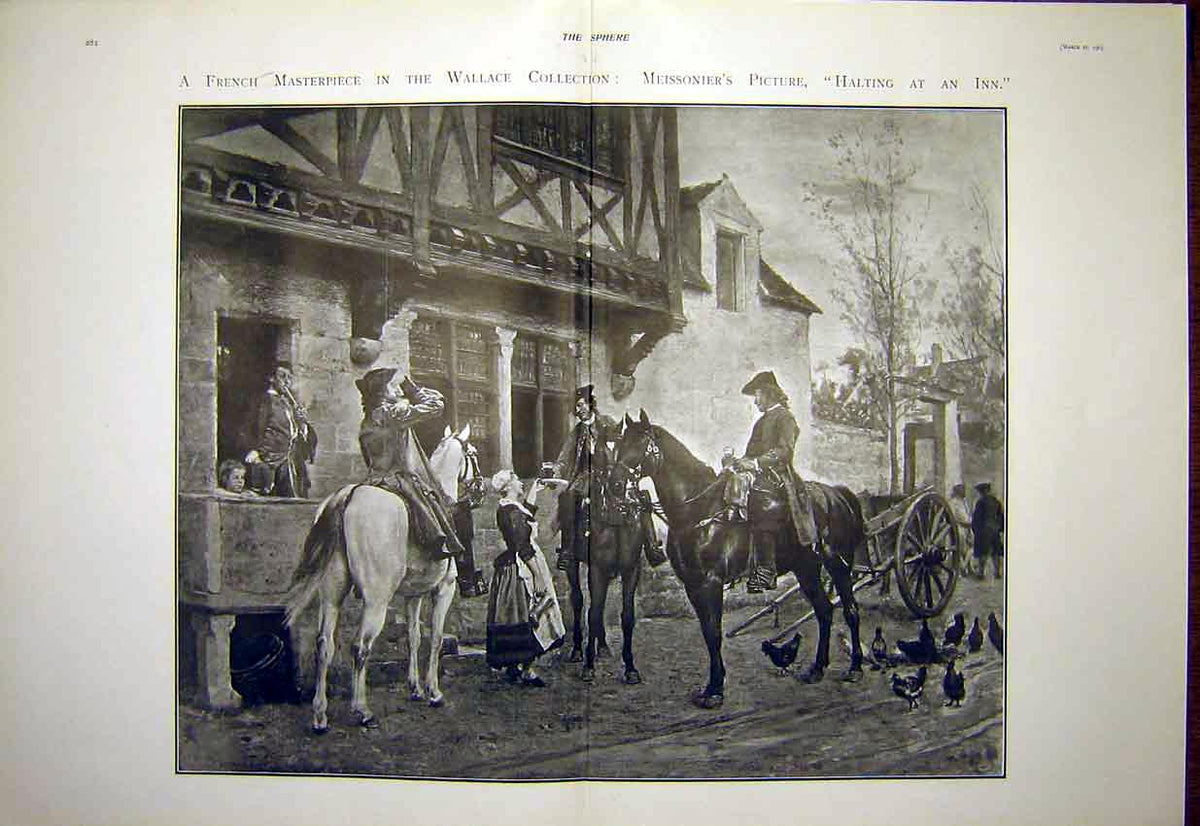 Original Old Antique Print Pope Leo Xiii Meissonier Halting Inn Fine Art 1903