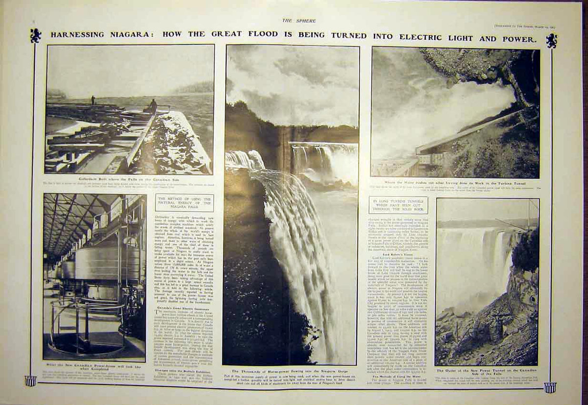 Old Antique Print Niagara Falls Electric Power Light Canada America 1903 20th