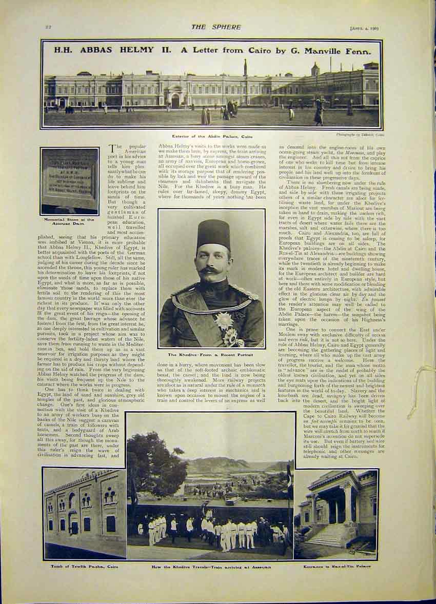 Original Old Antique Print Abbas Helmy Ii Cairo 1903 20th Century