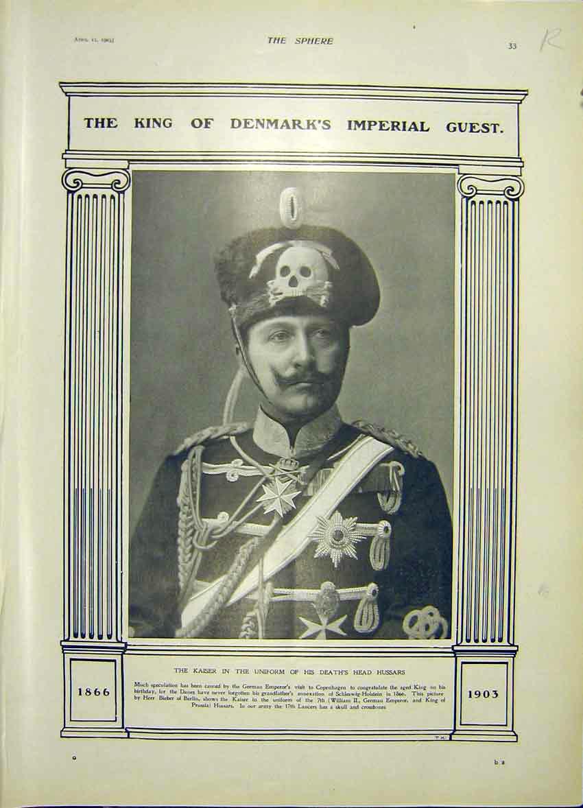 Original Old Antique Print Kaiser Hussar Denmark Easter Custom Athens 1903 20th