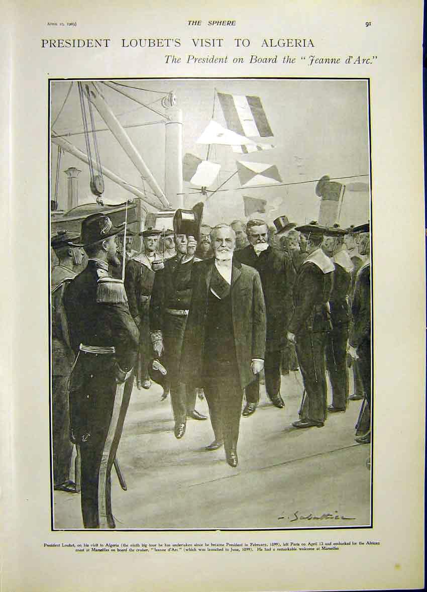 Original Old Antique Print President Loubet France Algeria Visit 1903 20th