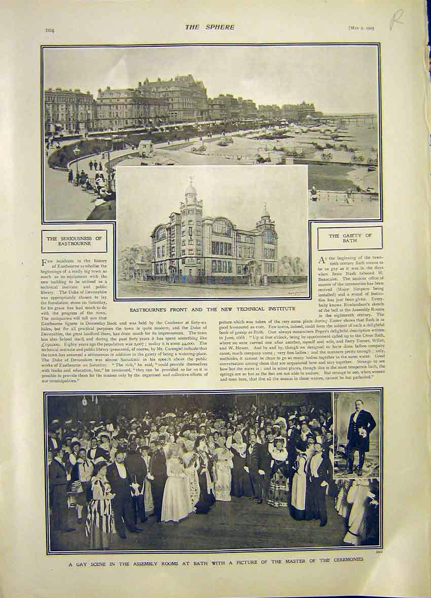 Old Antique Print Eastbourne Technical Bath Assembly Karakara Sokoto 1903 20th