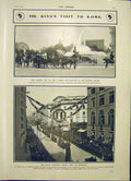 Original Old Antique Print King Edward Visit Rome Escadra Via Nazionale 1903