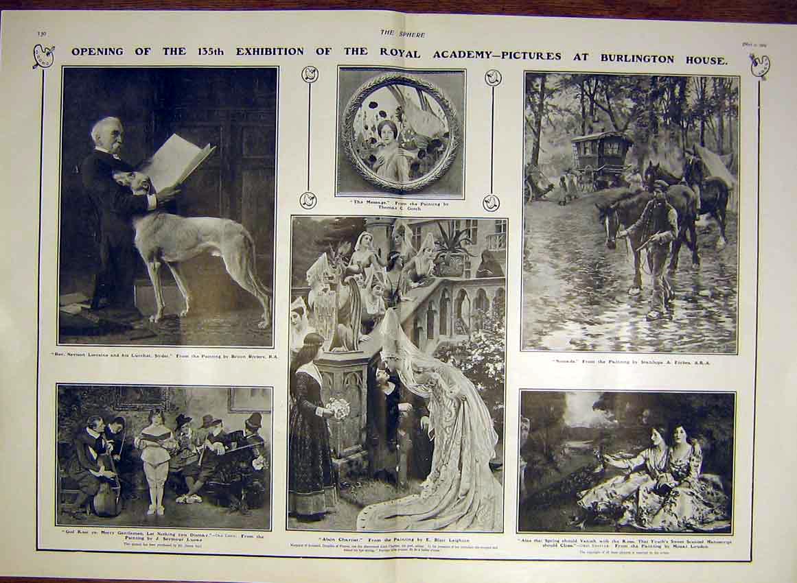 Original Old Antique Print Royal Academy Exhibition Burlington House 1903 20th