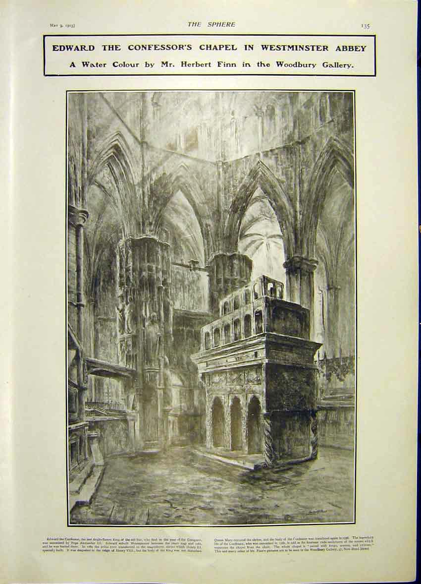 Original Old Antique Print Edward Confessor Chapel Westminster Abbey 1903 20th