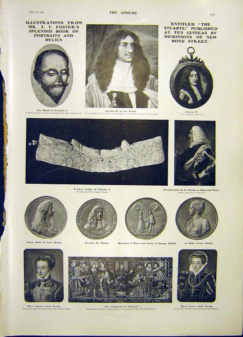 Original Old Antique Print Foster'S Portraits And Relics Stuarts Dickinson 1903