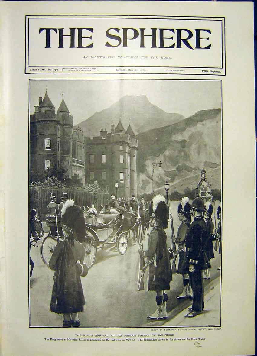 Original Old Antique Print King Edward Holyrood Black Watch 1903 20th Century