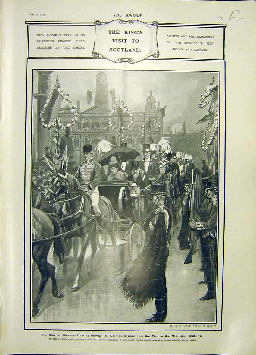 Original Old Antique Print King Edward Glasgow Technical College 1903 20th