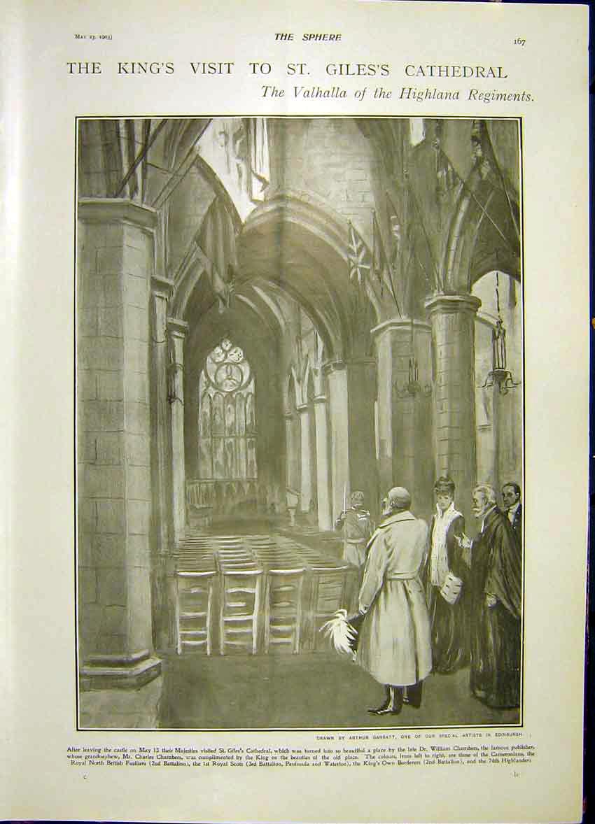 Old Antique Print King Edward St Giles Edinburgh Highland Regiments 1903 20th