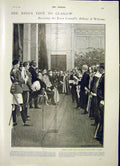 Original Old Antique Print King Edward Glasgow Town Council Welcome 1903 20th