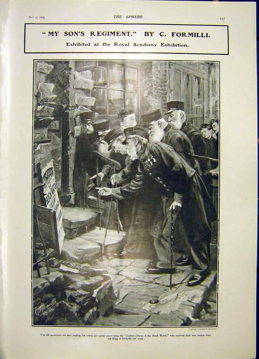 Original Old Antique Print My Son'S Regiment Formill Black Watch Dalkeith 1903