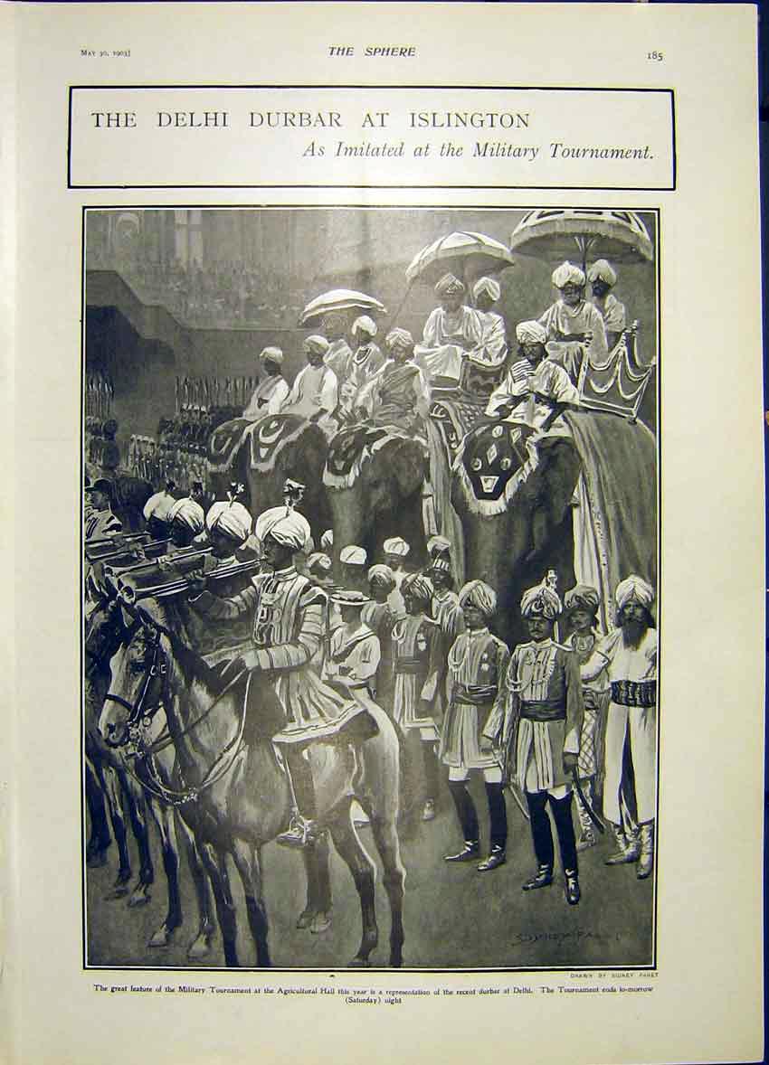 Original Old Antique Print Military Tournament Islington Dehli Durbar 1903 20th