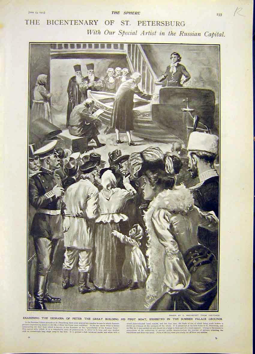 Original Old Antique Print St Petersburg Bicentenary Lord Curzon Tigers 1903