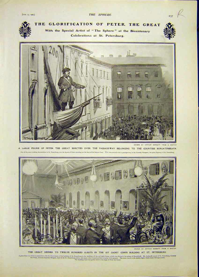 Old Antique Print Peter Great St Petersburg Zimbabwe Acropolis Hall 1903 20th
