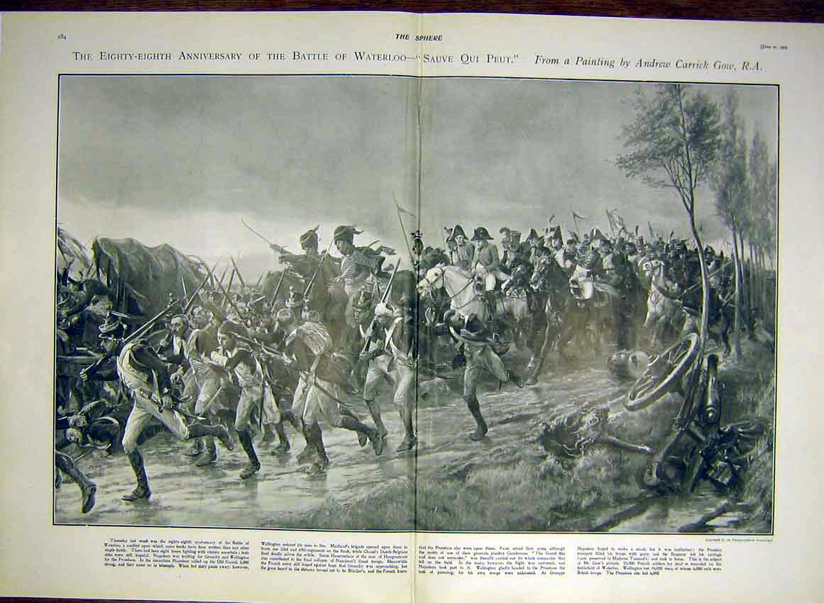 Original Old Antique Print Waterloo Eighty Eighth Anniversary Gow Fine Art 1903