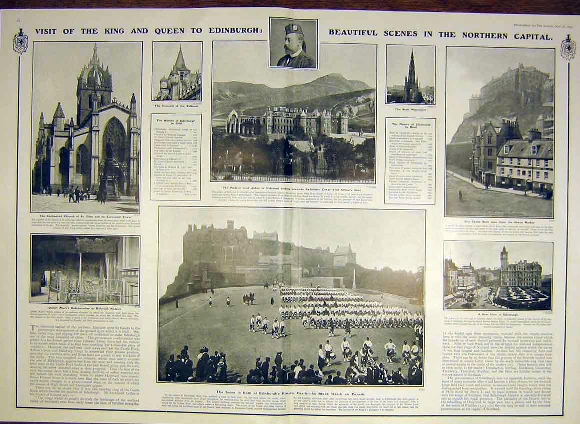 Original Old Antique Print King Edward Visit Scotland Edinburgh Glasgow 1903