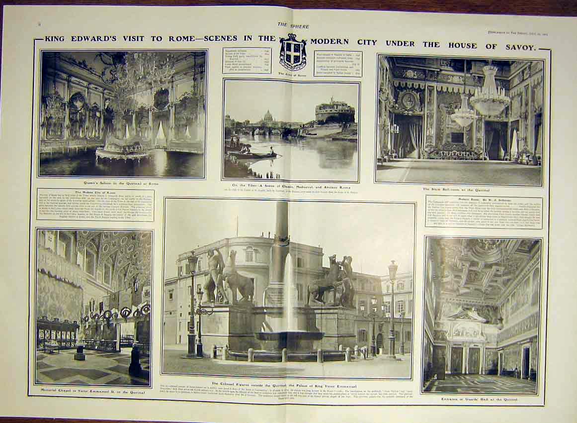 Original Old Antique Print King Edward Visit Rome Italy Vatican 1903 20th
