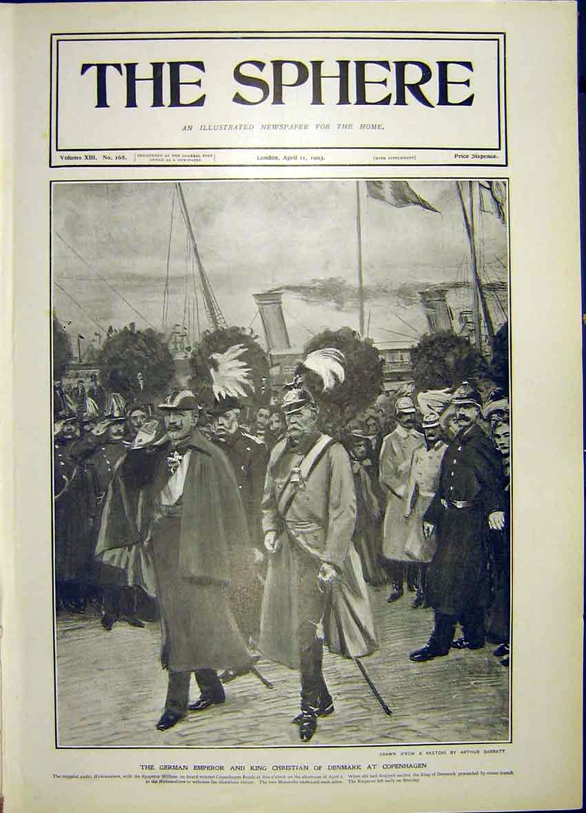 Original Old Antique Print German Emperor King Christian Denmark Copenhagen 1903