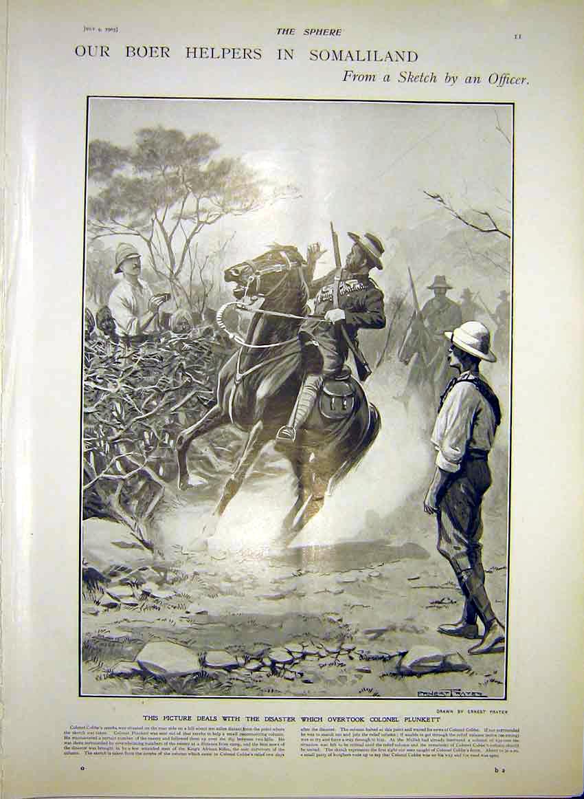 Original Old Antique Print Boer Somaliland Africa Plunkett Prater 1903 20th