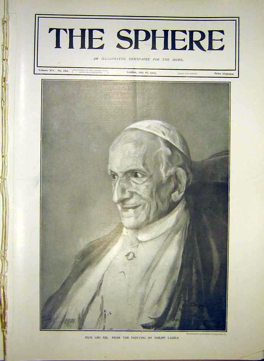 Original Old Antique Print Pope Leo Xiii Portrait Laszla 1903 20th Century