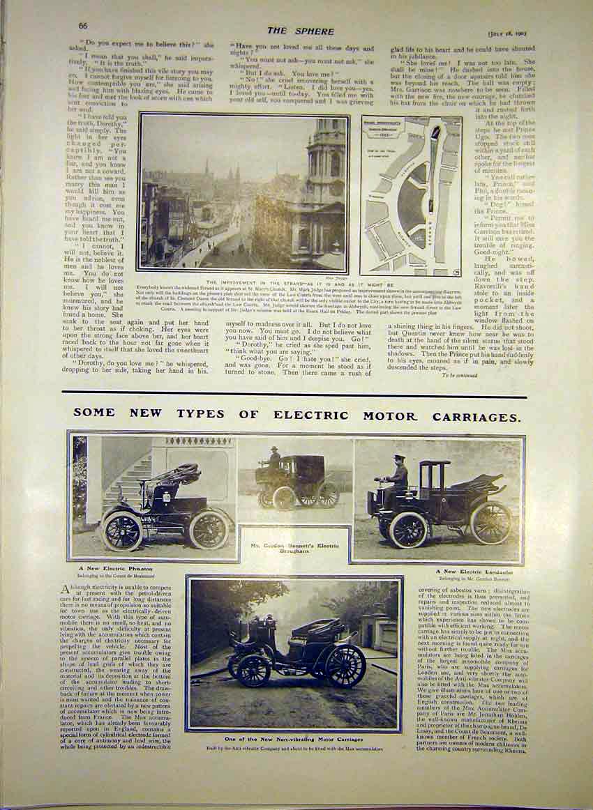 Old Antique Print Electric Motor Carriage Paeton Brougham Landaulet 1903 20th