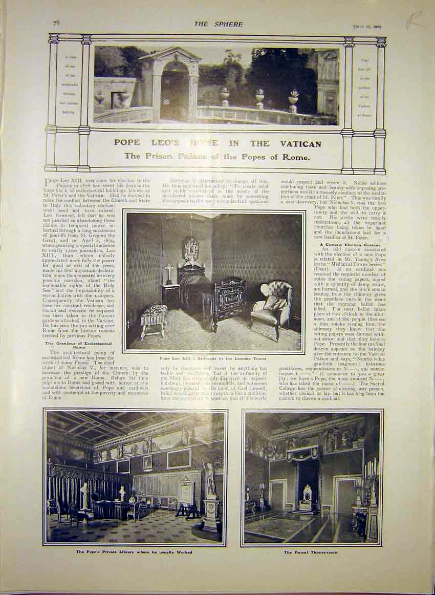 Original Old Antique Print Pope Leo Vatican Rome Atlantic Liner Stokehole 1903