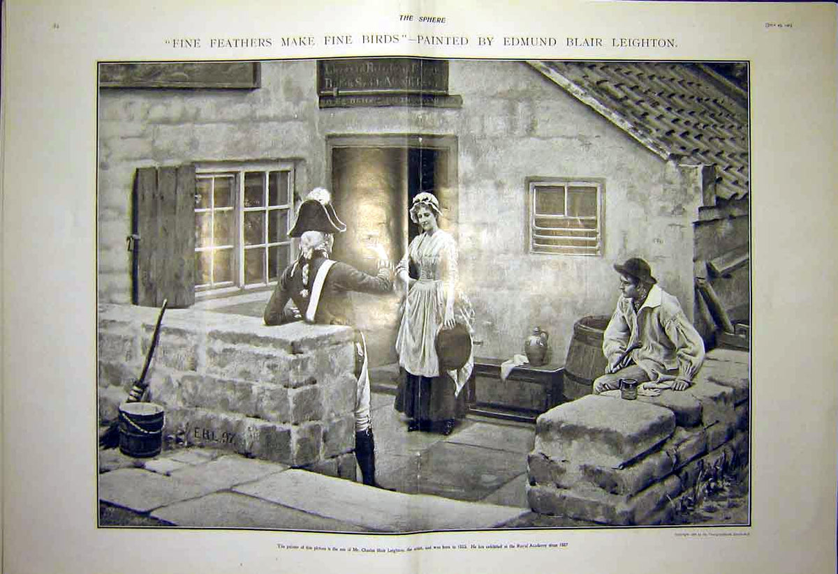 Original Old Antique Print Fine Feathers Birds Leighton Fine Art 1903 Lady Sier