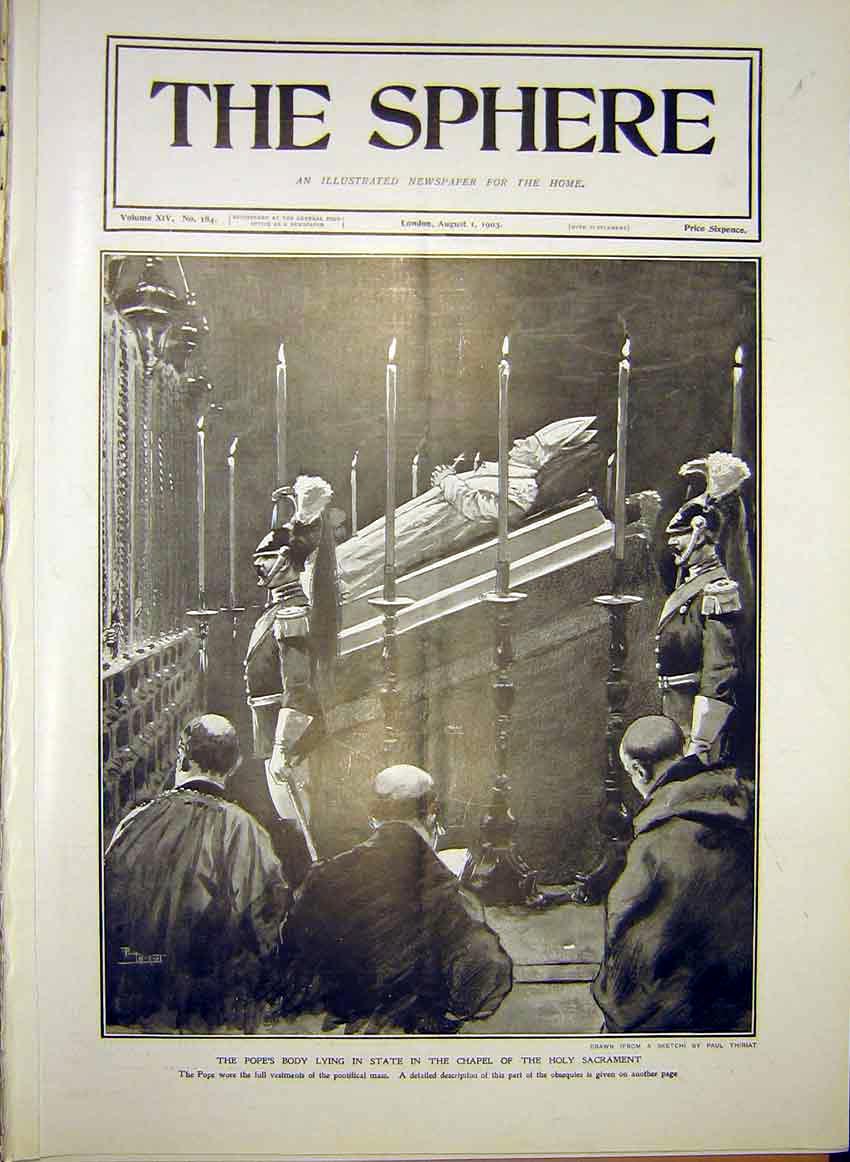 Original Old Antique Print Pope Lying-In-Stte Chapel Vatican Rome Italy 1903