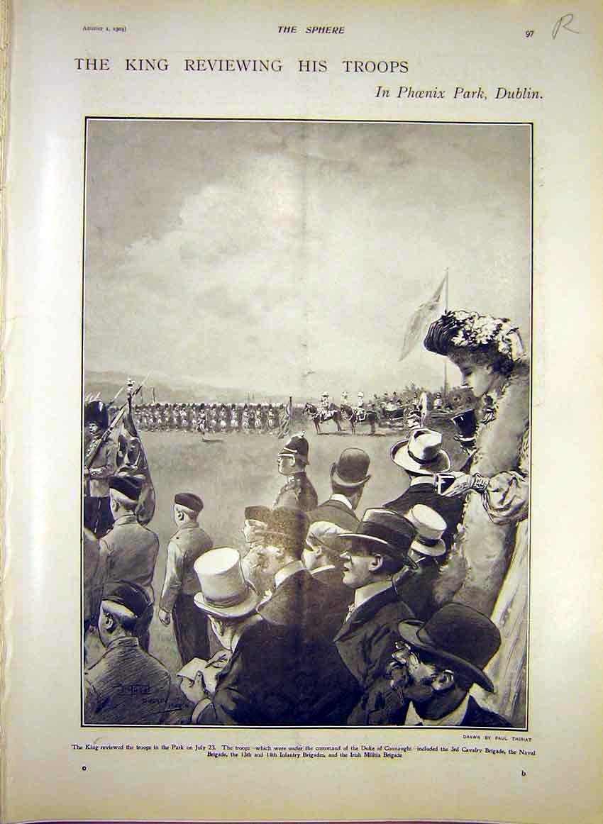 Old Antique Print King Troops Review Dublin Ireland Belfast Hospital 1903 20th