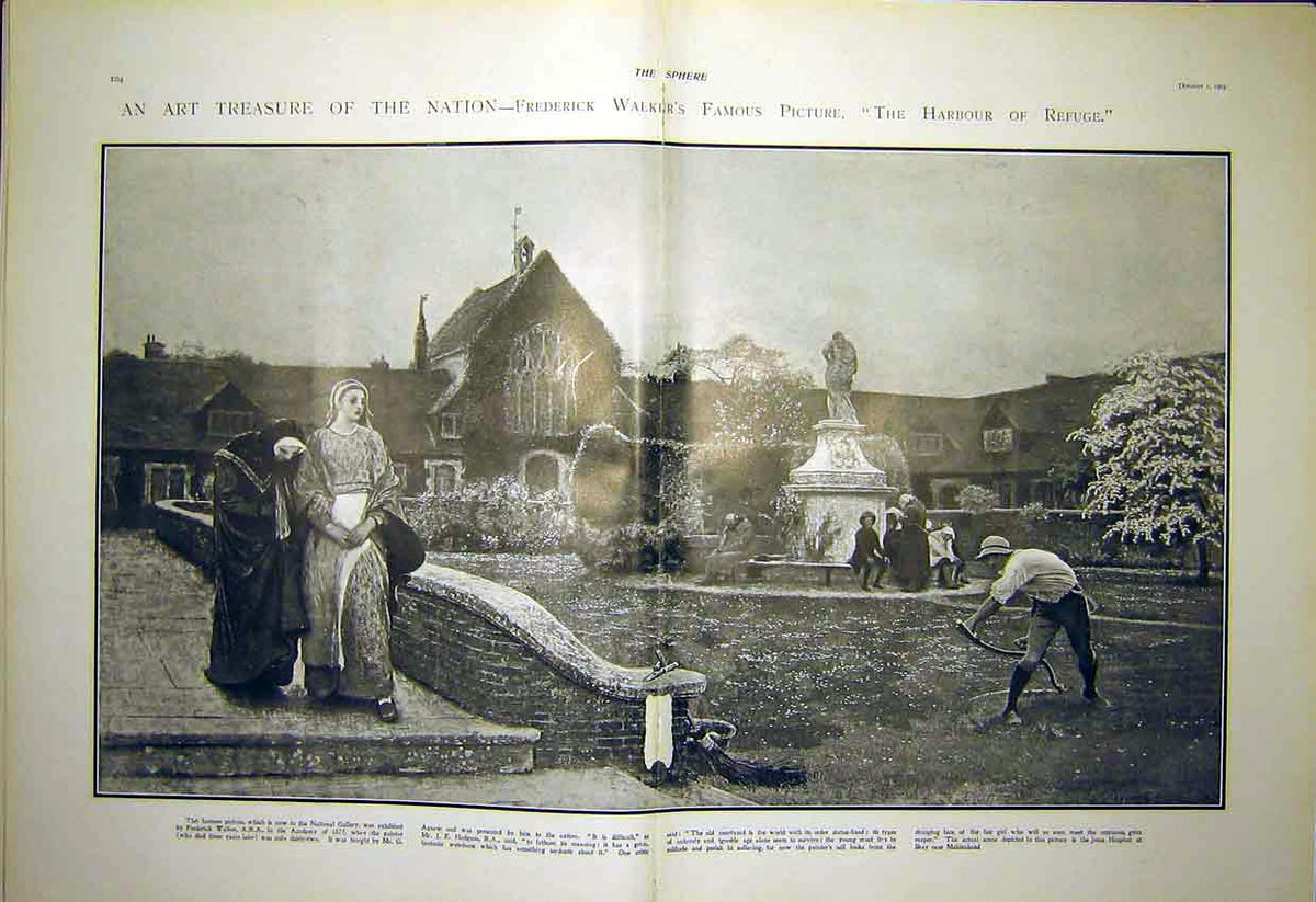 Original Old Antique Print Walker Fine Art 1903 Harbour Refuge Jesus Bray 20th