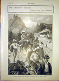 Original Old Antique Print Swiss Mountains Holiday Scheideck Tourists 1903 20th