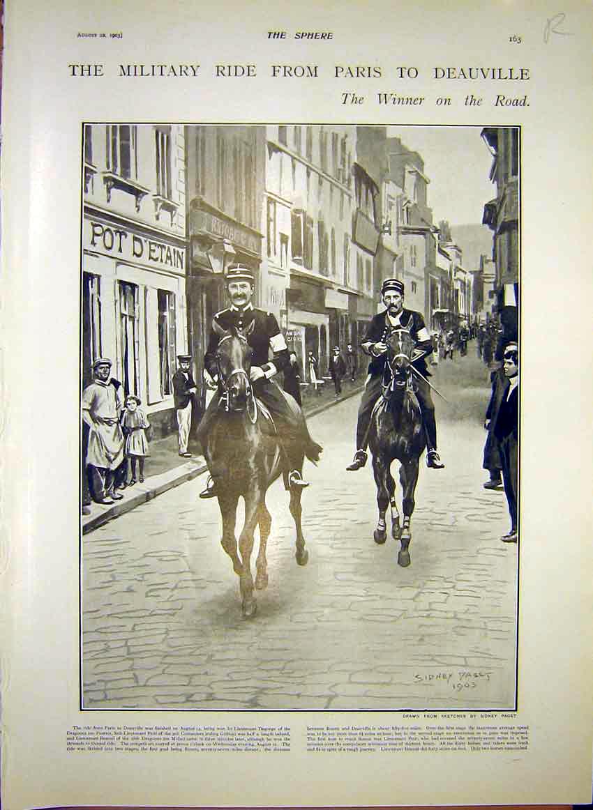 Old Antique Print Military Ride Paris Paget Chamberlain Canada Wheat 1903 20th
