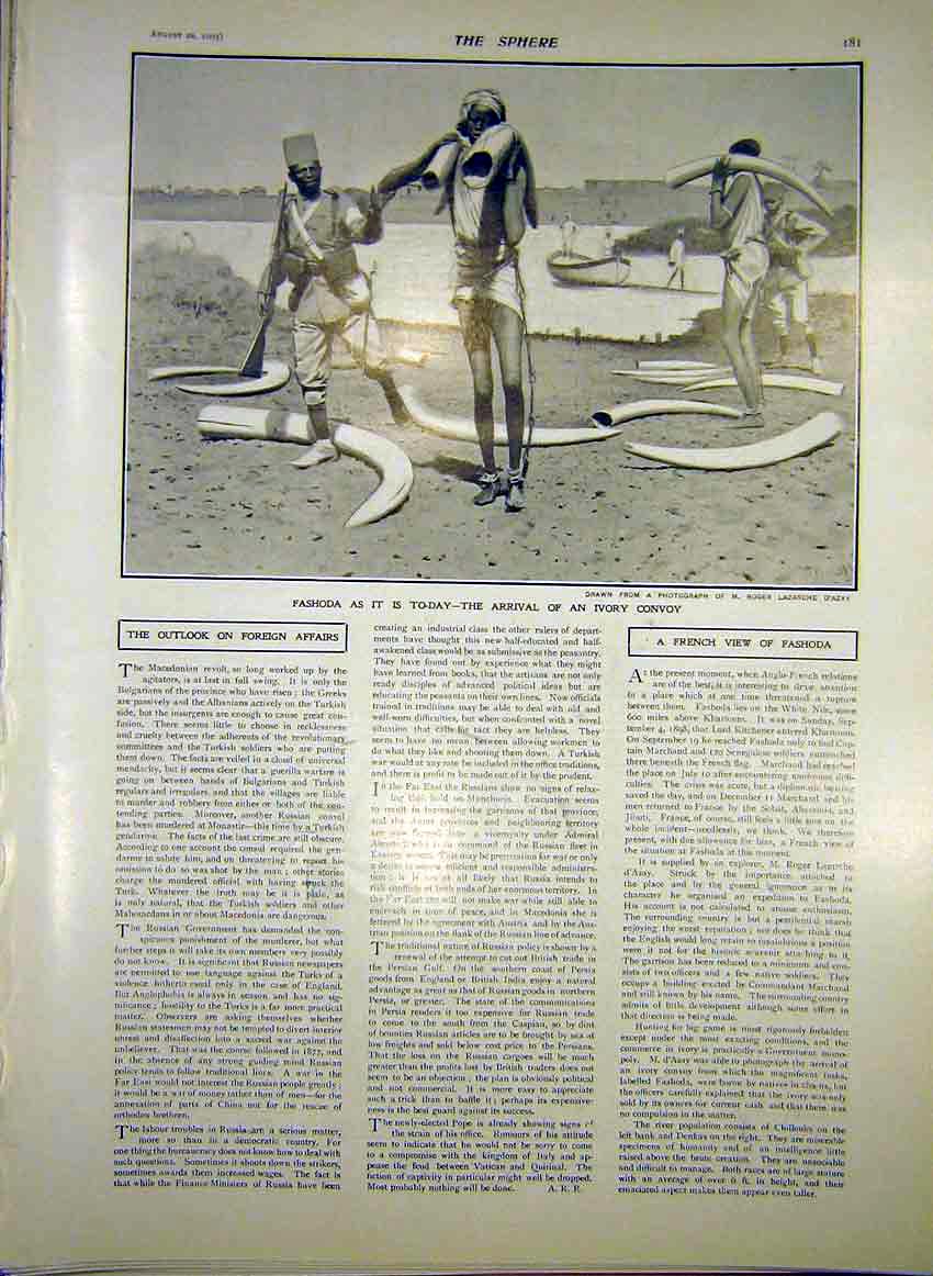 Original Old Antique Print Fashoda Ivory Convoy Nile Africa Tusks 1903 20th