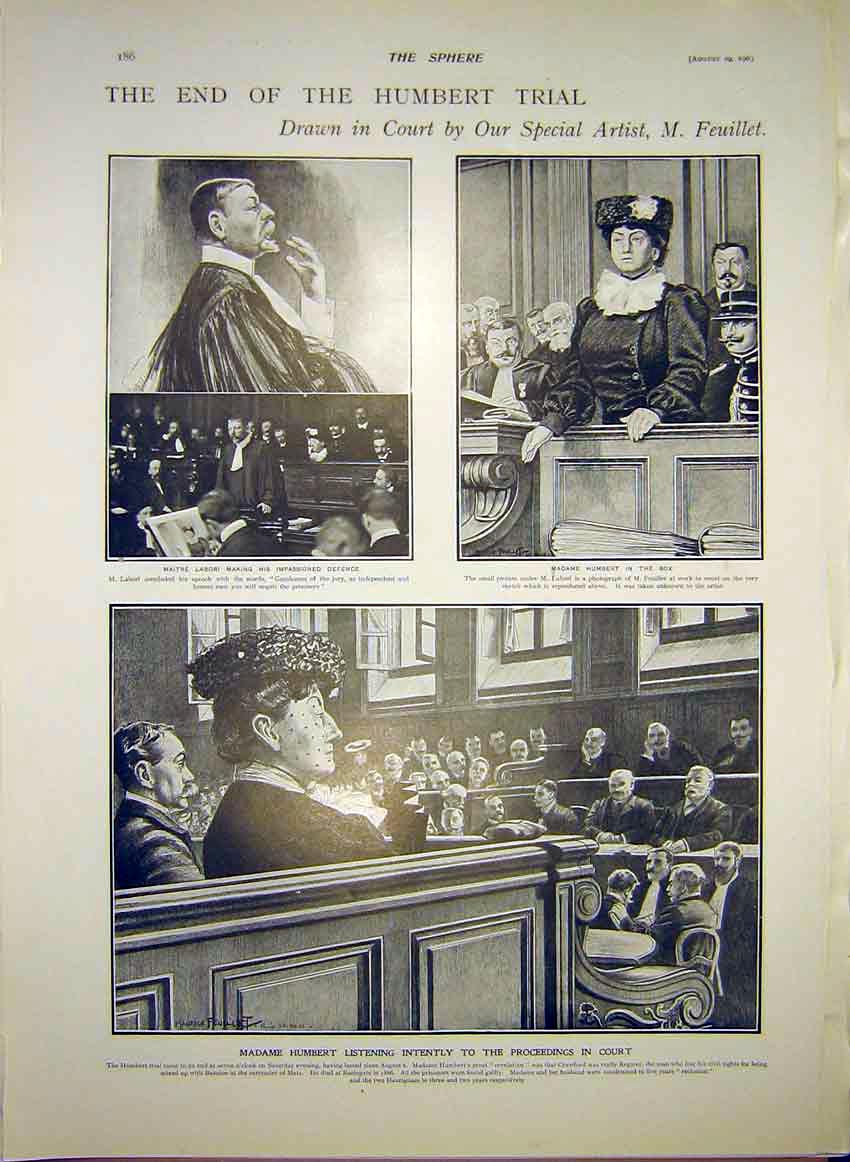 Original Old Antique Print Humbert Trial Court Feuillet 1903 20th Century