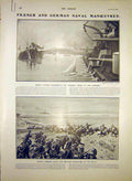 Original Old Antique Print French German Naval Manoeuvres Ships Military 1903
