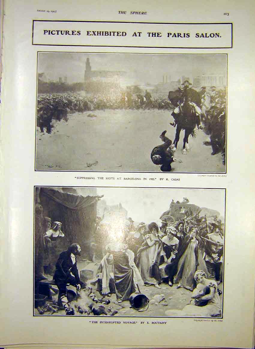 Original Old Antique Print Paris Casas Barcelona Boutigny Voyage Fine Art 1903