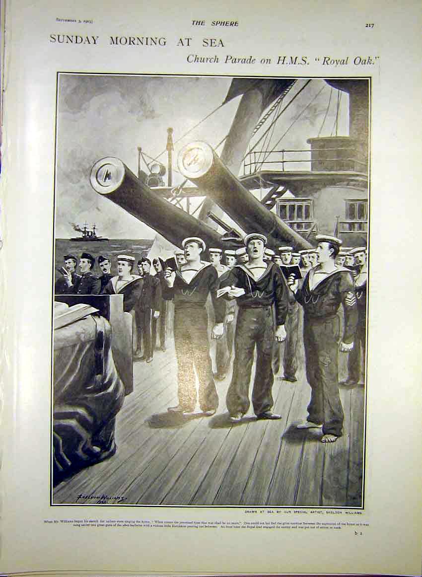 Original Old Antique Print Hms Royal Oak Williams Sailors Service Ship Sea 1903