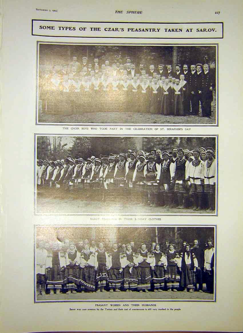 Original Old Antique Print Czar Peasants Sarov Choir Photograph Portrait 1903